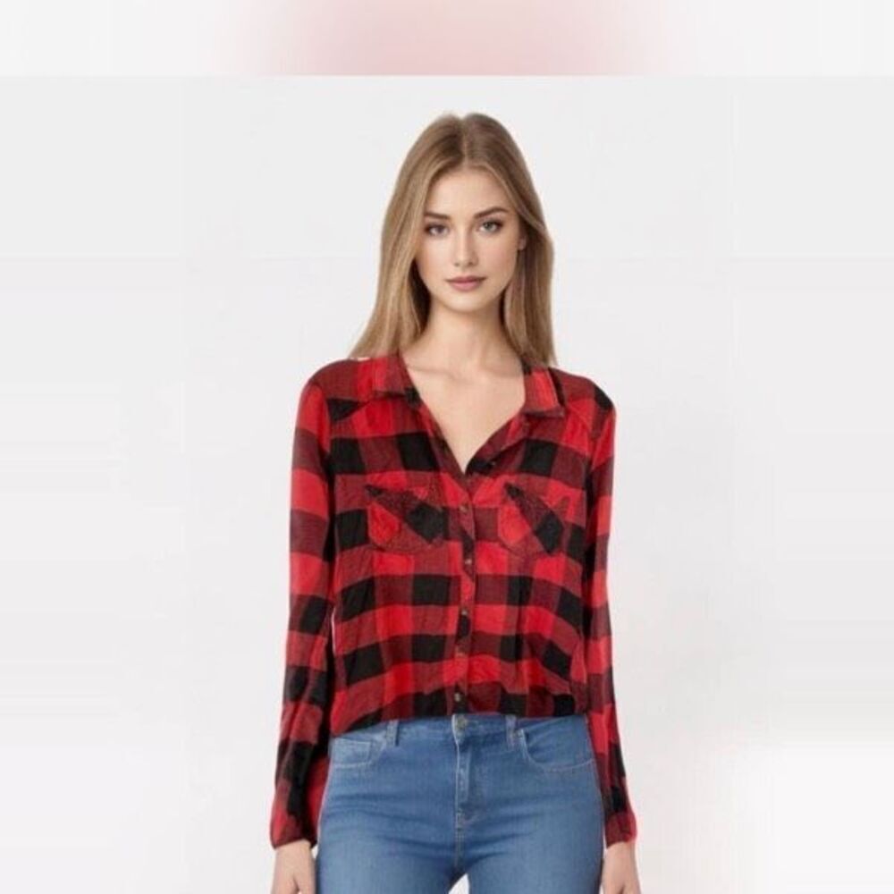 Abercrombie & Fitch Women’s Buffalo Plaid Button Down Soft A&F Collection Small - Picture 2 of 12